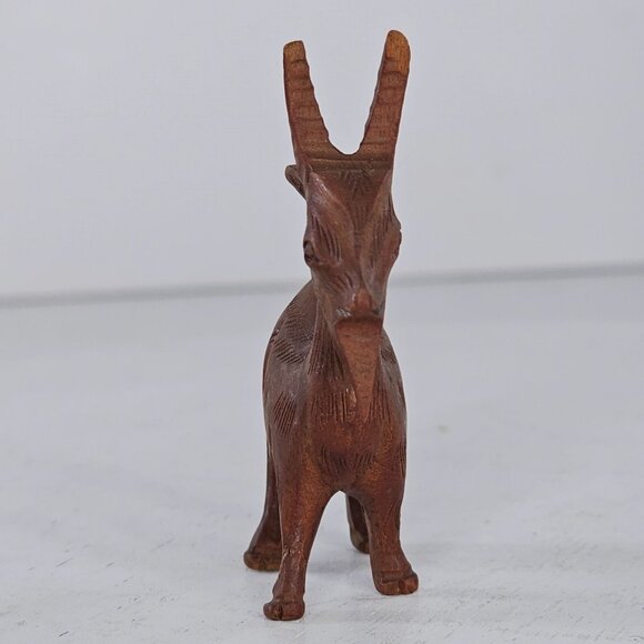 Handcrafted Wooden Goat Figurine Carved Miniature Dark Wood Signed - Picture 3 of 10